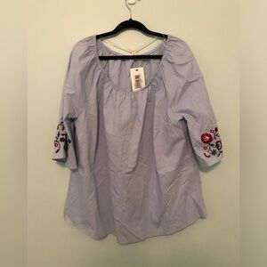 NWT Como Blu Blue Stripe Pattern Blouse Size 2X